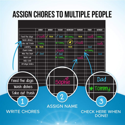 Cinch Magnetic Dry Erase Chores Chart for Kids (17x20 inches, Black) - 6 Whiteboard Markers with Magnets