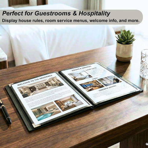 8.5 11, 2 Pack 4 8 Restaurant Menu Covers x Menu Holder Faux Leather Menu Book with Clear PVC Sleeves, Page View