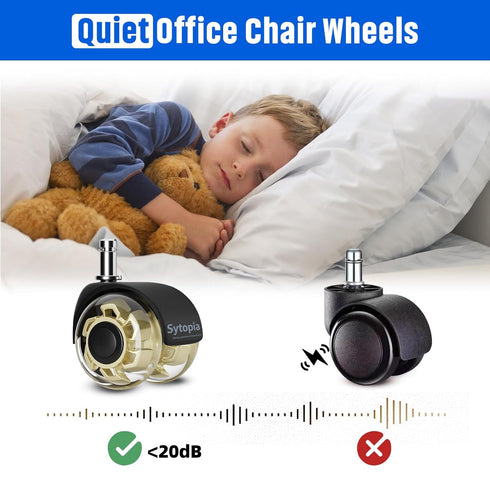 Heavy Duty Office Chair Wheels, Set of 5 Rubber Replacement Casters for Hardwood Floors and Carpet, Quiet Smooth Rollers