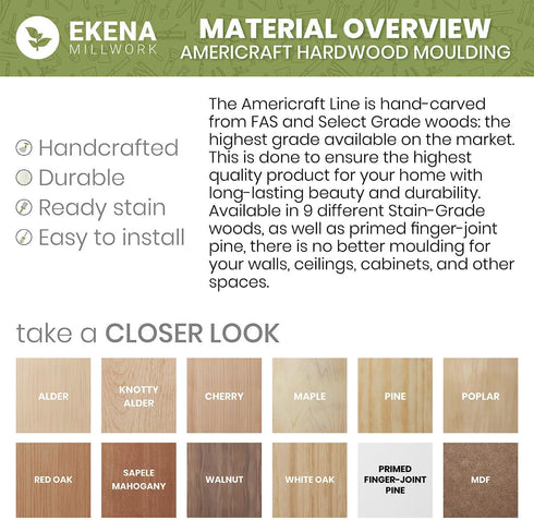 1 1/8"W 6 1/2"H 1 1/8"P 5 1/4"H 1 1/8"P, x x Americraft Solid Paint Grade Wood Universal Baseboard Outside Corner Block