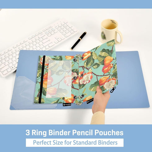 panksolu 3 2PCS Binder Pencil Pouch for Ring Cashew Fruits Pencil Pouch with Zipper Clear Window Pencil Case Pencil