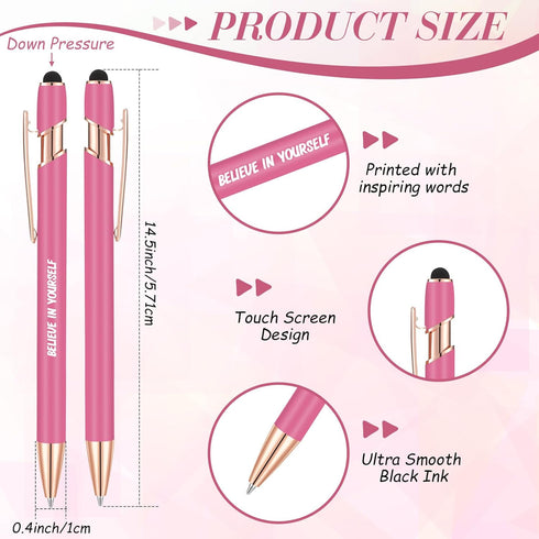 Yeaqee 24 Pcs Inspirational Ballpoint Pens Motivational Black Ink Retractable Quotes Pen with Stylus Tip Encouraging Message Pen Bulk for Women Men Writing Office School Christmas Gift (Rose Red) by Yeaqee