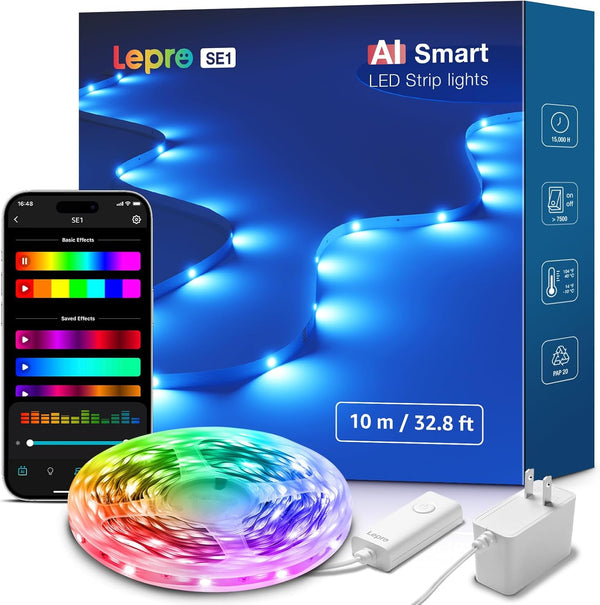 Lepro SE1 AI Smart LED Strip Lights - 32.8ft RGB Color Changing