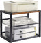 YMYNY 3 Tiers Desktop Printer Stand, Adjustable Storage Shelves for Home Office, Rustic Brown