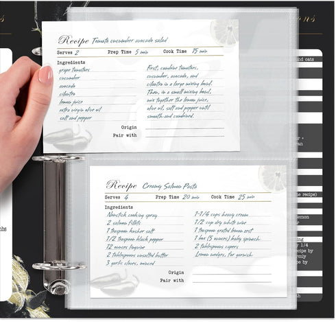 Recipe Card Sleeves Protectors, Half Letter 4x6 for 8.5x9.5 Binders, Pack of 25 Crystal Clear Covers