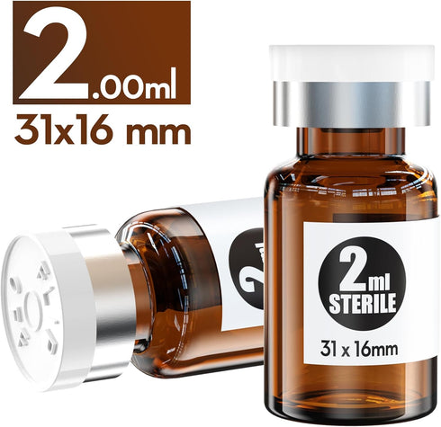 Ks-Tek Sterile Empty Vials with Self Healing Injection Port,with Aluminum plastic Cap,Sterile Package (10, 2ml Amber)