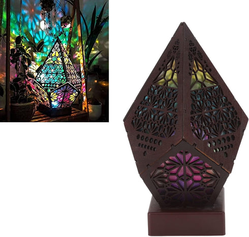 LEEZAD LED Star Projector, Colorful Retro Bohemian Wooden Star Sky Floor Projection Lamp, Night Light Projector