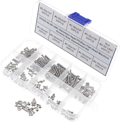 #2-56 UNC Stainless Steel Phillips Flat Head Machine Screws Nuts Assortment Kit