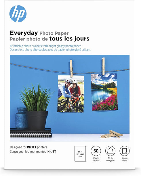 HP Everyday Photo Paper - Designed for HP Inkjet Printers, Glossy, 5x7