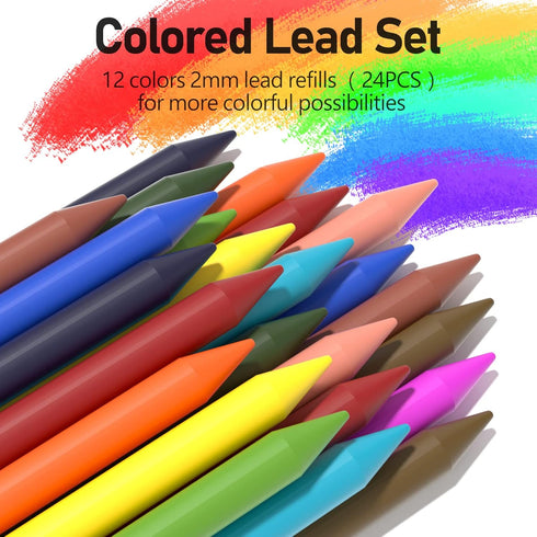Four Candies 3PCS 2MM Mechanical Pencils with Case, Metal Lead Holder with 120 Graphite Lead Refills, 4 Erasers,