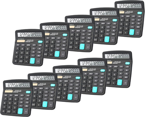BESTWYA 12-Digit Dual Power Handheld Desktop Calculator, Large LCD Display, Pack of 10 (Black)