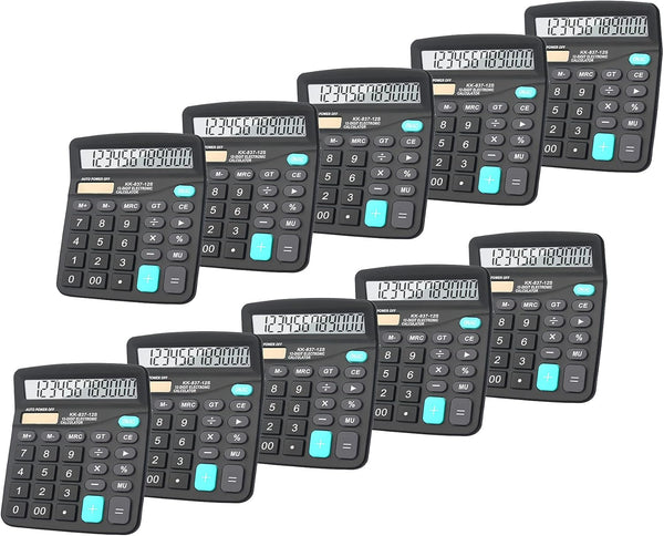 BESTWYA 12-Digit Dual Power Handheld Desktop Calculator, Large LCD Display, Pack of 10 (Black)