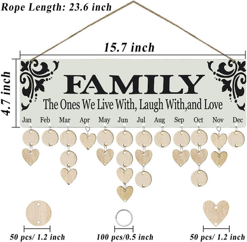 Family Birthday Board, DIY Wooden Calendar Wall Hanging Birthday Reminder Plaque, Family Celebration Birthday Tracker