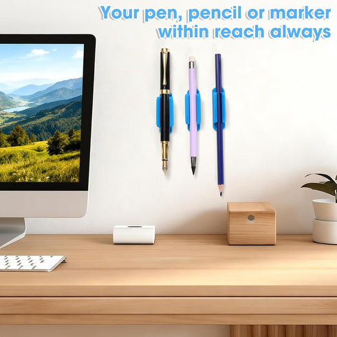 Set 40 VZZNN Adhesive Pen Holders for Desk of - Reusable Silicone Pencil Grips with Strong Sticky Pads, Flexible Pen