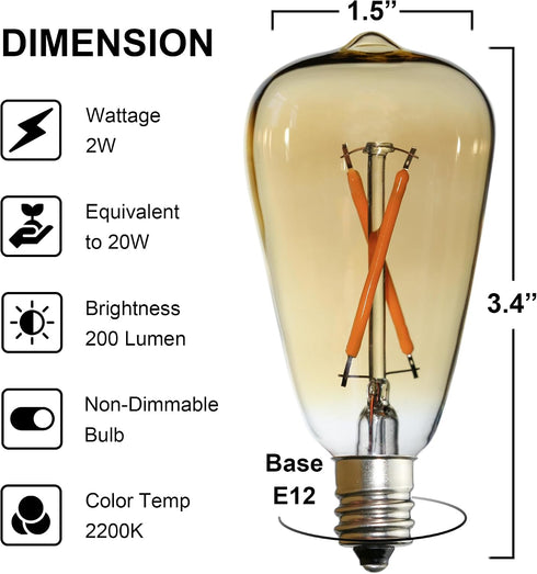 25watt Bulbs, ST38 Bulbs, 6pcs 2200K Repalcement Light Chandelier Wall Sconce Table Lamp Bedroom Living Room Restaurant