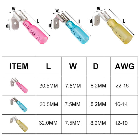 50 PCS Heat Shrink Piggyback Spade Connectors, Insulated Quick Disconnect Crimp Terminals for Marine Automotive