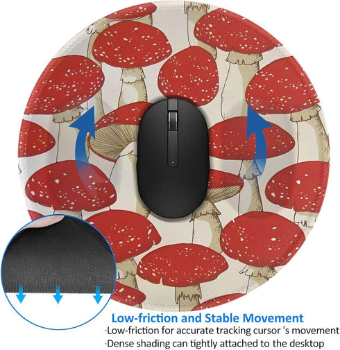 JaoXer 8-Inch Red White Mushroom Round Mouse Pad - Your Desk Companion for Office, Desktop, Laptop, Personal Computers
