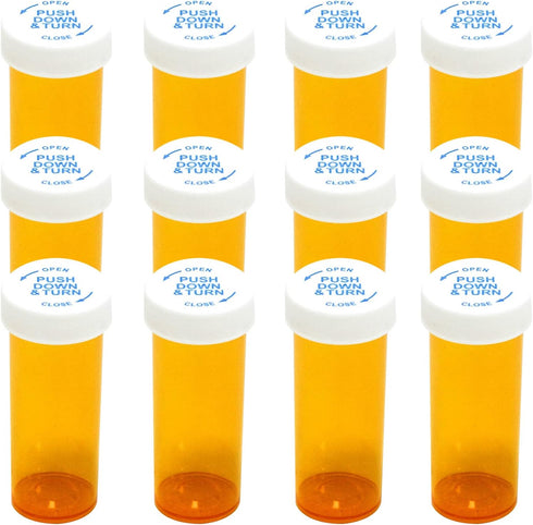 Pill Bottles with Child Resistant Cap, 12pcs Amber Prescription Vials for Personal Medication & Pharmacy