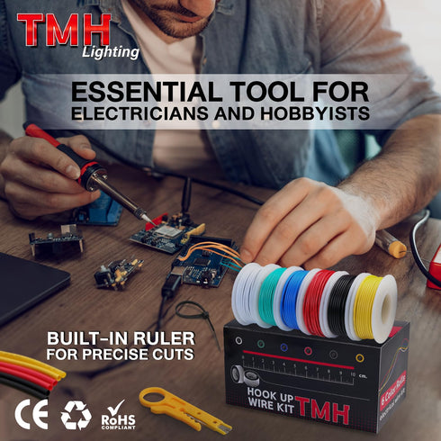22 6 (30ft 300V TMH AWG Solid Hookup Wire Kit, Color Electrical Wires Each), Tinned Copper, PVC Insulation DIY