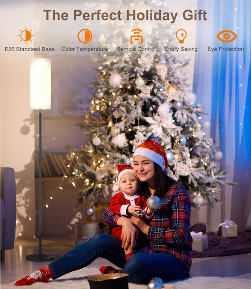 Dimmable 12W Bulb luckystyle Floor Standing Tall Lamp, Led with Lampshade, Foot Switch, Remote Custom Color Temperature