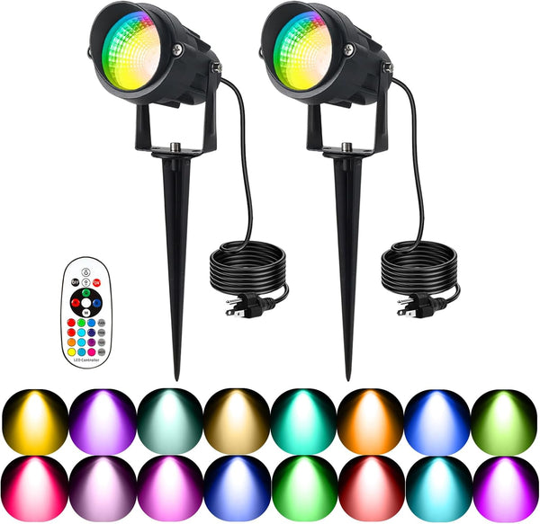 Vamnee Christmas Spotlights Outdoor, 12W RGB Color Changing Landscape Lighting 120V Waterproof Spotlight
