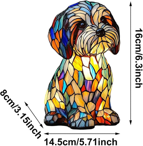 Generic 6.3inch Rainbows Pup Lamp Stained Glass Resin Dog Table Lamp, USB Powered LED Night Light for Bedroom, Desk