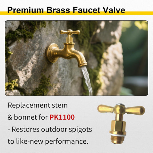 Dtructiew PK1100 PK1100 PP806-15 Brass Faucet Stem & Bonnet Replacement Kit for Arrowhead Hose Bibs, Hose Bib Valve
