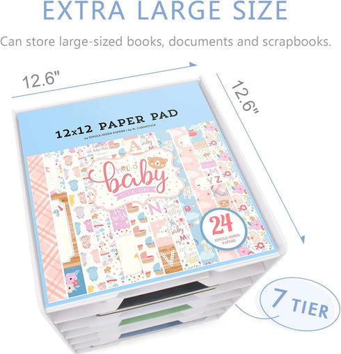 SONGWAY Scrapbook Paper Organizer 12x12, 7 Tier File Organizer for Desk, Stackable Paper Storage, Desktop Paper Storage