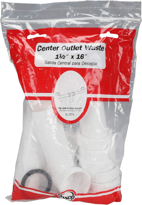 Danco 50974 Plastic Center Outlet Waste Drain Pipe, 1-1/2 in, White
