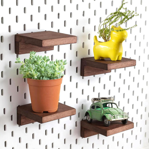 SEMPOMA 4-Pack Small Pegboard Shelves Compatible with IKEA Skadis Pegboard - 4''x4'' Walnut