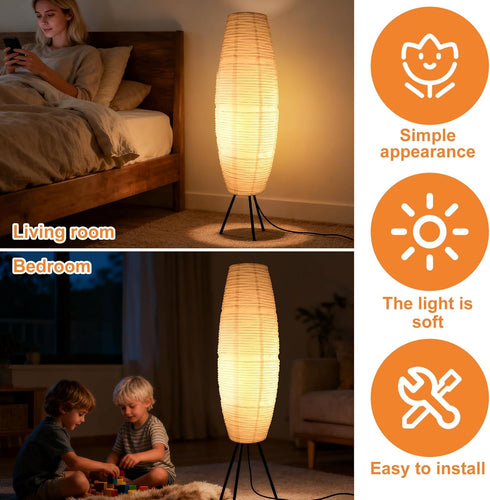 (43.312.67.8inch) Toyvian Paper Floor Lamp Shade Replacement, Modern Tall White Foldable Rice Paper Cover Nordic Style