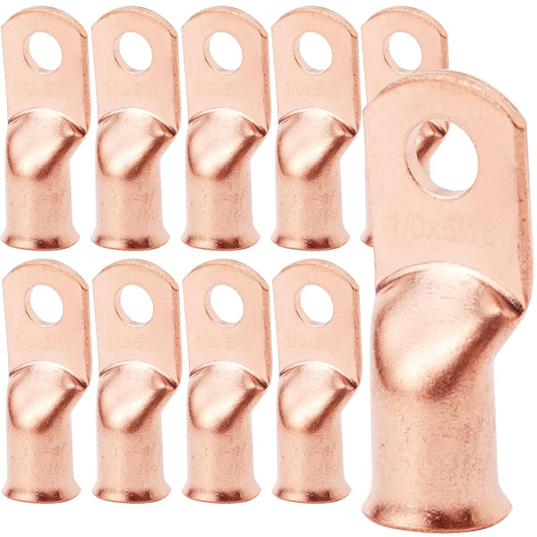 10PCS Heavy Duty Battery Lugs, 1/0AWG 5/16in M8 Battery Cable Ends Ring Terminals, Electrical Connectors