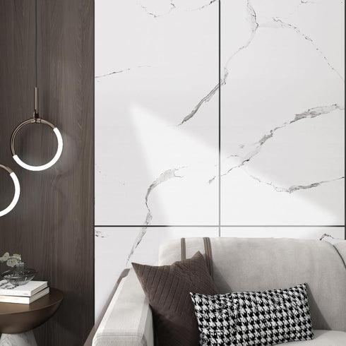 Stickyart White Marble Wallpaper Peel and Stick Thick Marble Contact Paper for Bathroom Countertops, 12"x160" Removable