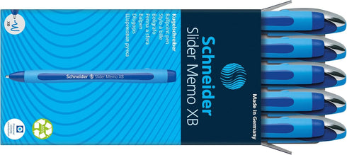 Schneider Slider Memo XB Ballpoint Pen, 1.4 mm, Light Blue Barrel, Box of 10 Pens (150203)