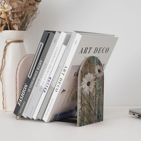 HOYYU 1 Rustic s Wooden Bookends Decorative Shabby Sunflower Book Ends for Shelves Heavy Books Holder Organizer