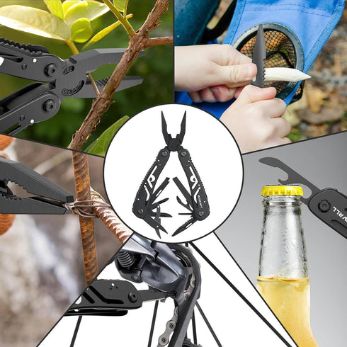 26-in-1 Multitool, Professional Stainless Steel Multi Tools, Heavy Duty Pliers Pocket Knife, Replaceable Bits (black)