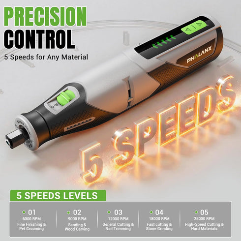 4V 80 2500mAh Preset 5 PHALANX Rotary Tool - Cordless Rotary Tool Kit Accessories PCS Li-Ion Battery, Speed Adjustment