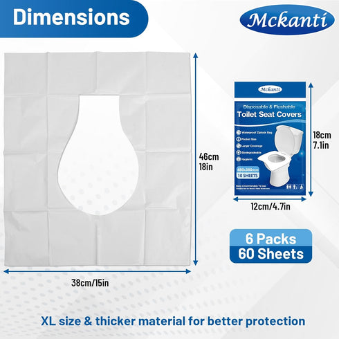60 Pack Mckanti Toilet Seat Covers Disposable - XL Flushable Paper Toilet Seat Covers for Adults Kids Potty Training