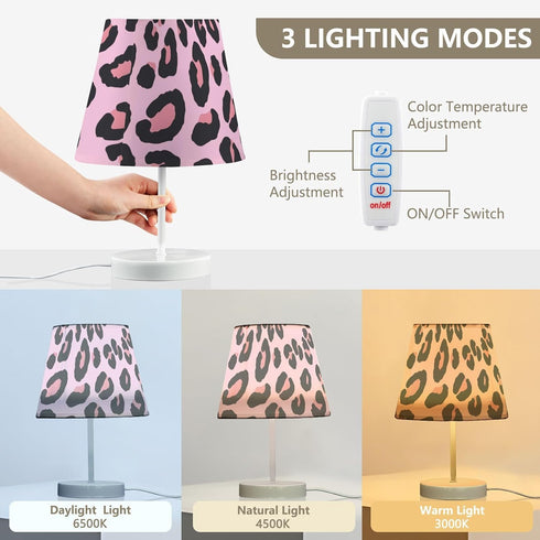 3 ALAZA Bedside Lamp Leopard Print Cheetah Pink Table Lamp for Bedroom Desk Lamp with USB Port LED Nightstand Color