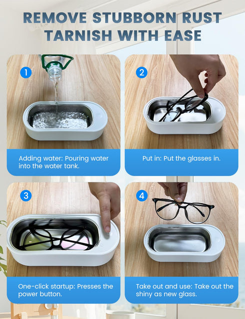 45kHz 14.88oz Ultrasonic Jewelry Cleaner, Professional Ultrasonic Eyeglass Cleaner Machine with Stainless Steel Tank