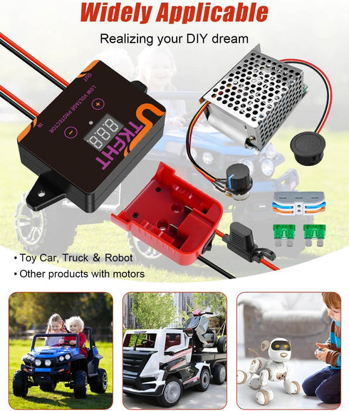 UTKFHT M18 18V Upgrade Power Wheel Adapter Kit Compatible with Milwaukee Battery with Voltage Regulator Fuse and Wire