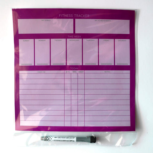Dry Erase Whiteboard Fitness Tracker - Removable Adhesive Decal with Fine-Tip Magnetic Marker Included (12" x 12")