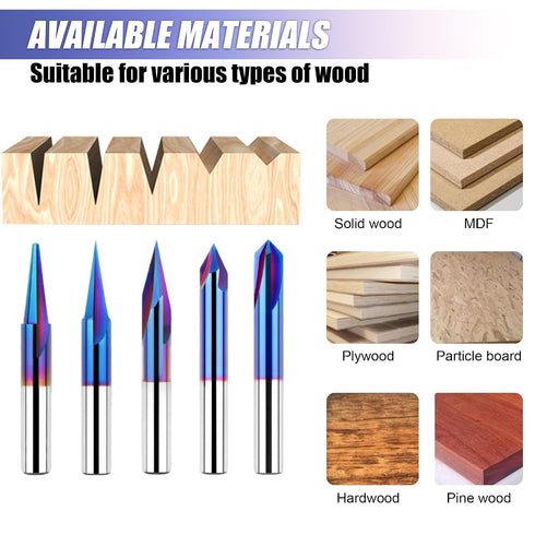 60 1/4" Degree V Groove Router Bit Shank, Sturdy Durable Chamfer Solid Carbide Bit with Nano Blue Coated for CNC