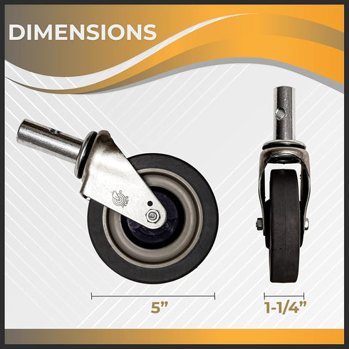 5 inch Set 1 Caster Wheel - Heavy Duty Swivel Caster - Thermoplastic Rubber - Strong and Secure Fit - Industrial Wheel
