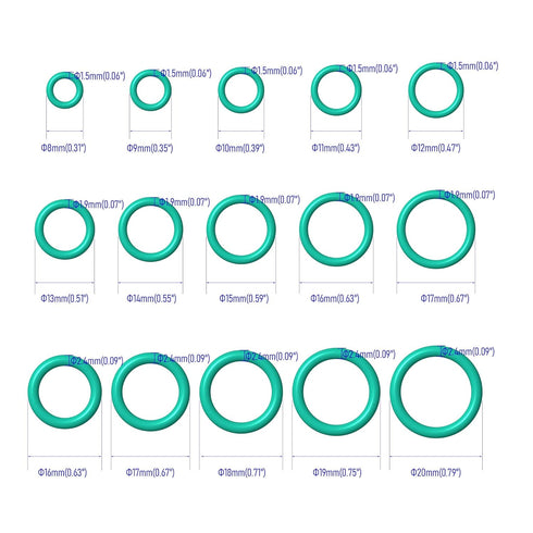 FKM O-Ring Assortment Kit, 150 PCS, 15 Sizes Fluorine Rubber Seal Rings for Automotive Plumbing Faucets