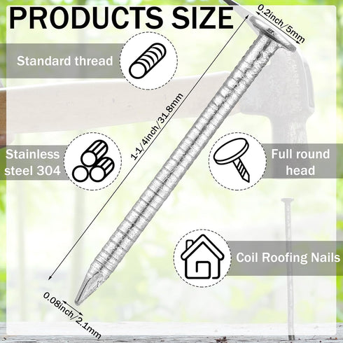 2 Pounds Box of 1-1/4 Inch Siding Nails, 304 Stainless Steel Flat Head Hardware Nails for Wall, Siding, and Decking