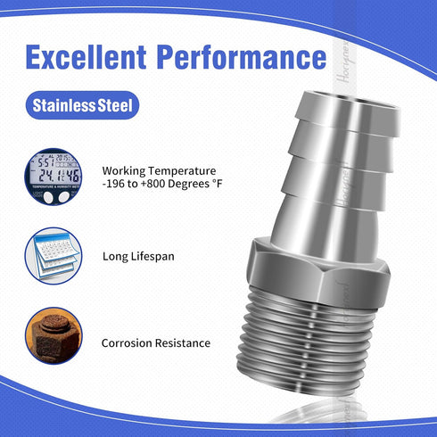 NPT 1" Male Thread to 1 Inch O.D. Barb Stainless Steel Pipe Fitting, Pack of 2 pcs for Connecting Air Hose Tubing