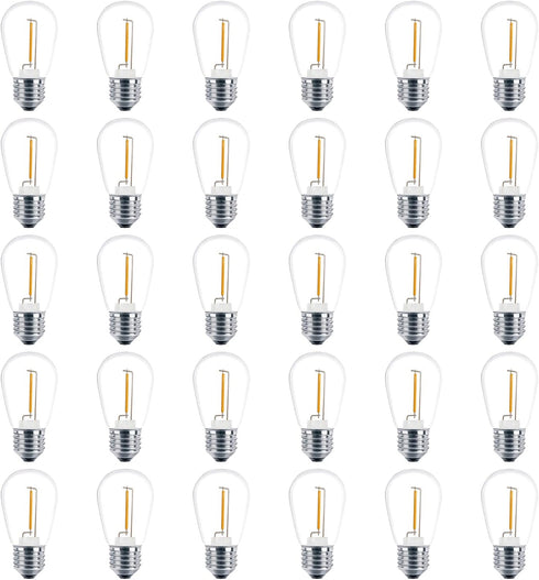 Meconard 30 Pack S14 Edison String Light Bulbs, 1 Watt Replacement for Outdoor String Lights, 2200K Warm White