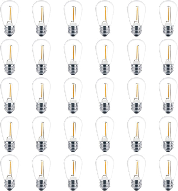 Meconard 30 Pack S14 Edison String Light Bulbs, 1 Watt Replacement for Outdoor String Lights, 2200K Warm White