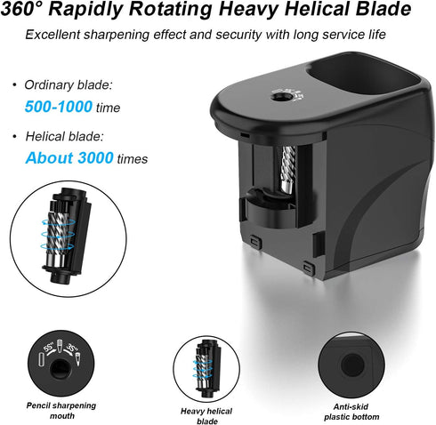 Electric Pencil Sharpener Heavy-Duty Helical Blade with Adapter/Battery Operated for No.2 Pencils